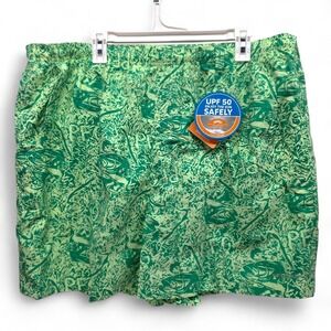 Columbia PFG Fishing Shorts Green Fish Print Swim Men's XXL NEW